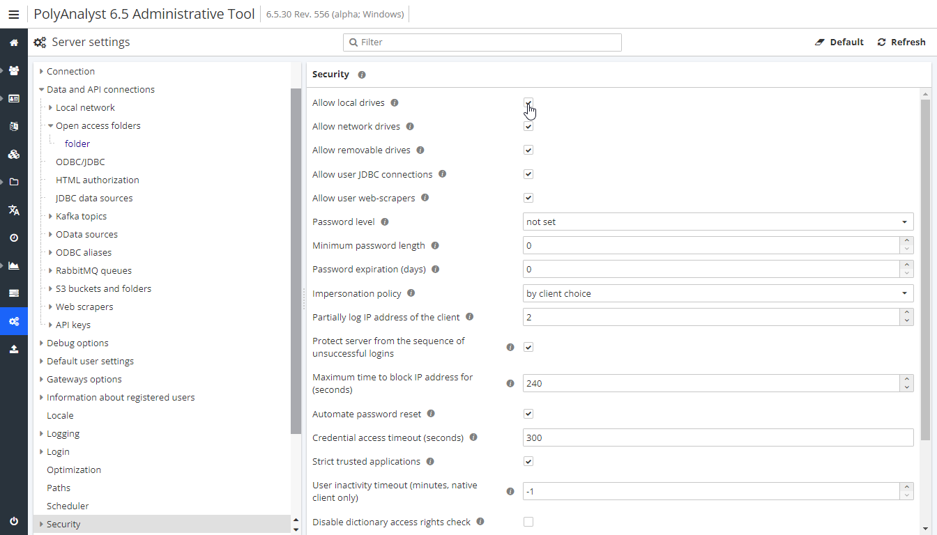 open access folder path options