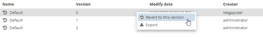 dict versions revert