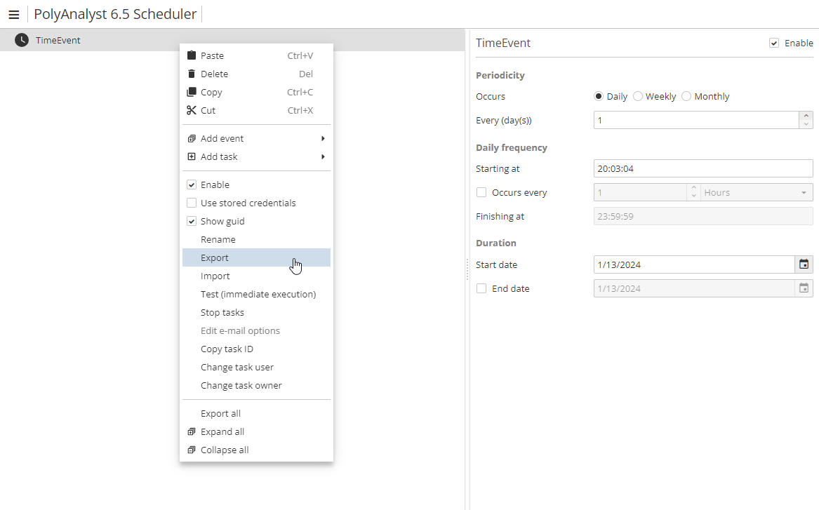 sch menu export