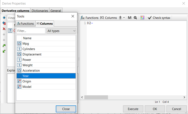 tutorial car derive column insert
