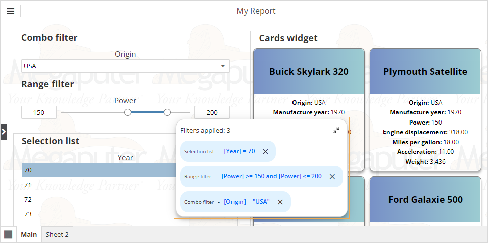 publication panel with drill down filters floating